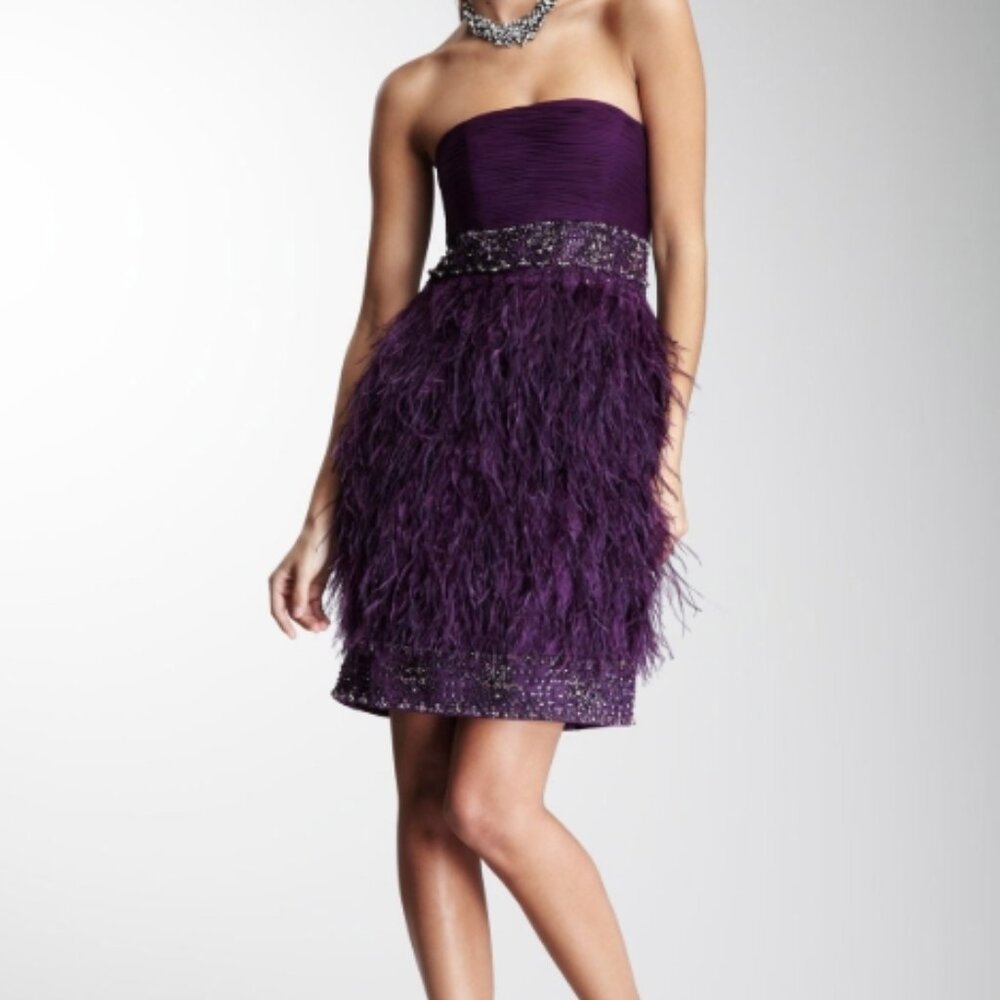 NWT Sue Wong Purple Silk Ostrich Feathers Sequins Mini Dress Rhinestones M $528
